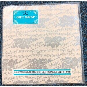 Vintage Hy-Sil Gift Wrap Wrapping Paper Happy Anniversary Flower 2 Sheets 20x30